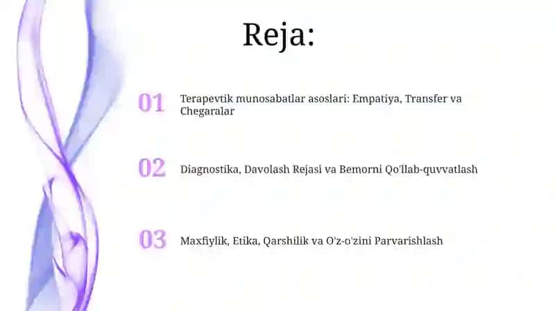 Terapevtik bemorlar bilan munosabatda bo'lish psixologiyasi 2