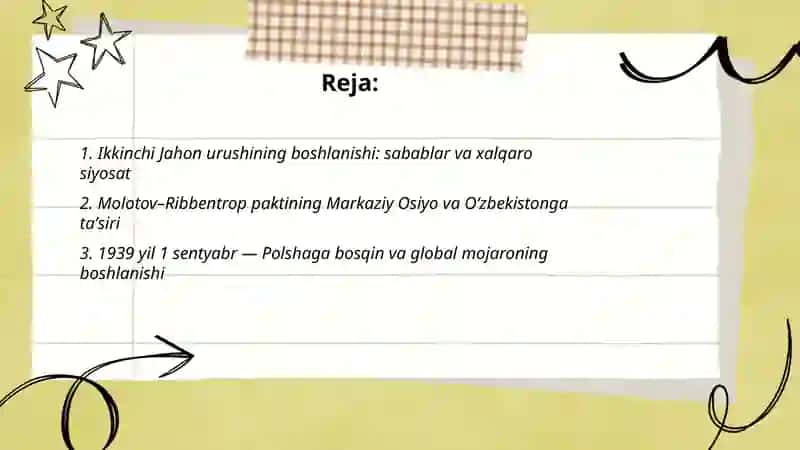Ikkinchi Jahon urushining boshlanishi va Oʻzbekistonning urush girdobiga kirishi 2