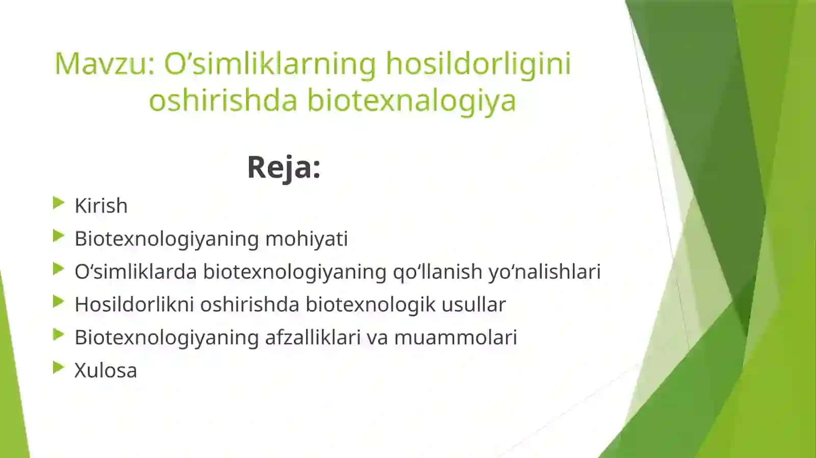 O’simliklarning hosildorligini oshirishda biotexnologiya 2