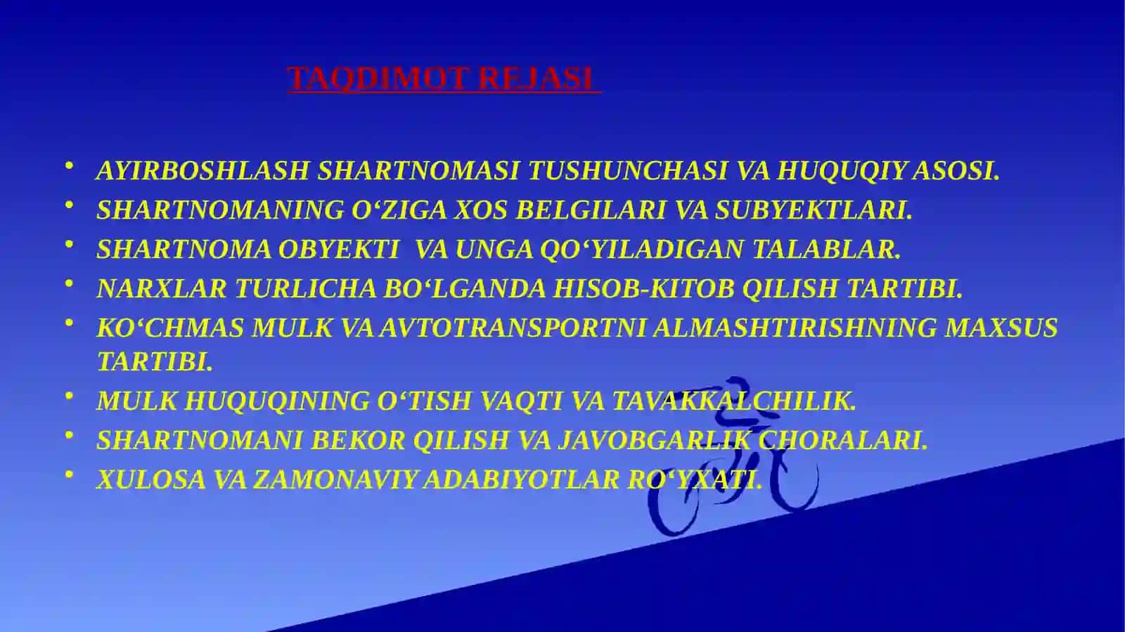 ALMASHTIRISH (AYIRBOSHLASH) SHARTNOMALARI 2