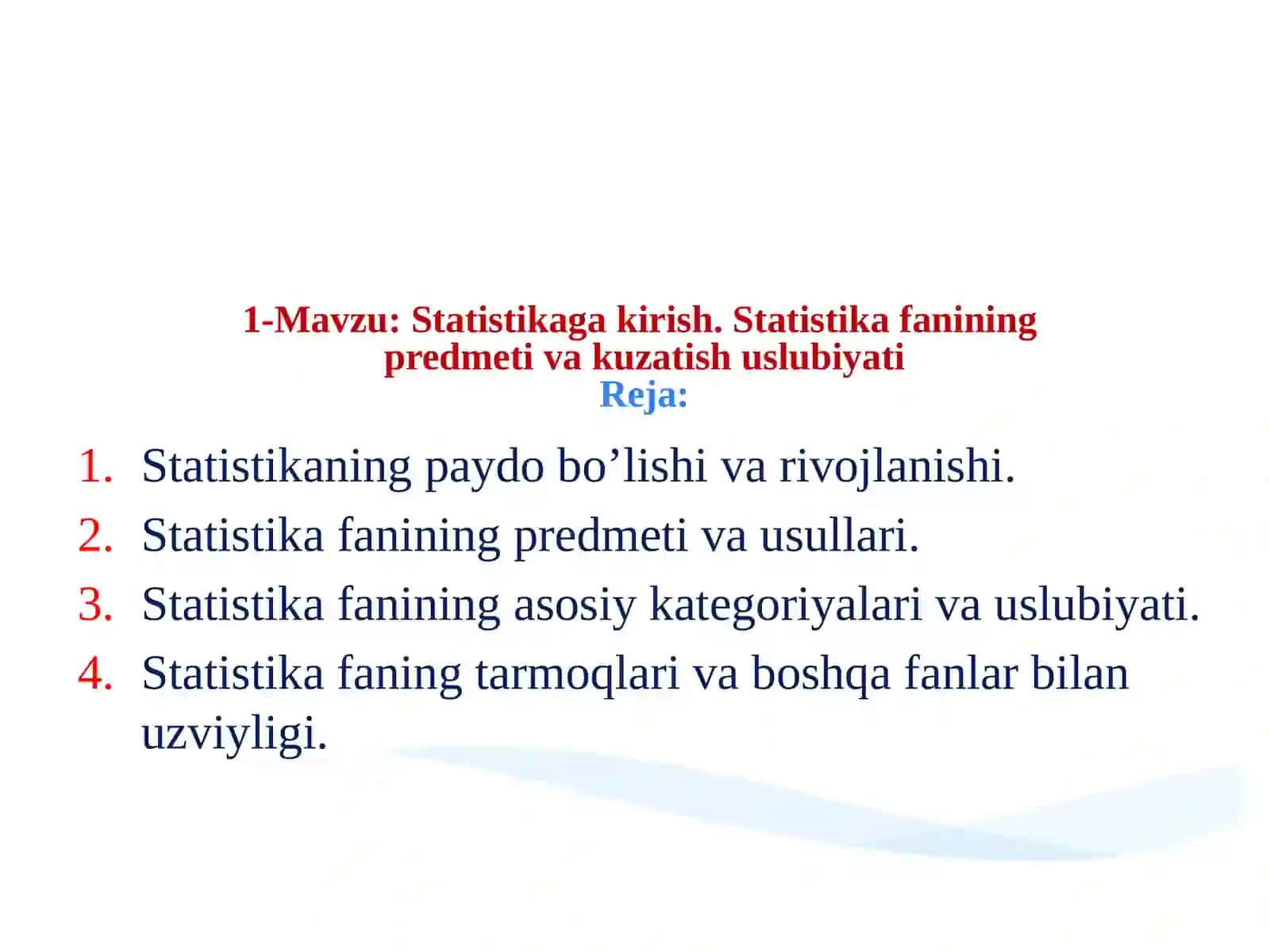 Statistikagakirish, fanining predmeti va kuzatish uslubiyoti 2