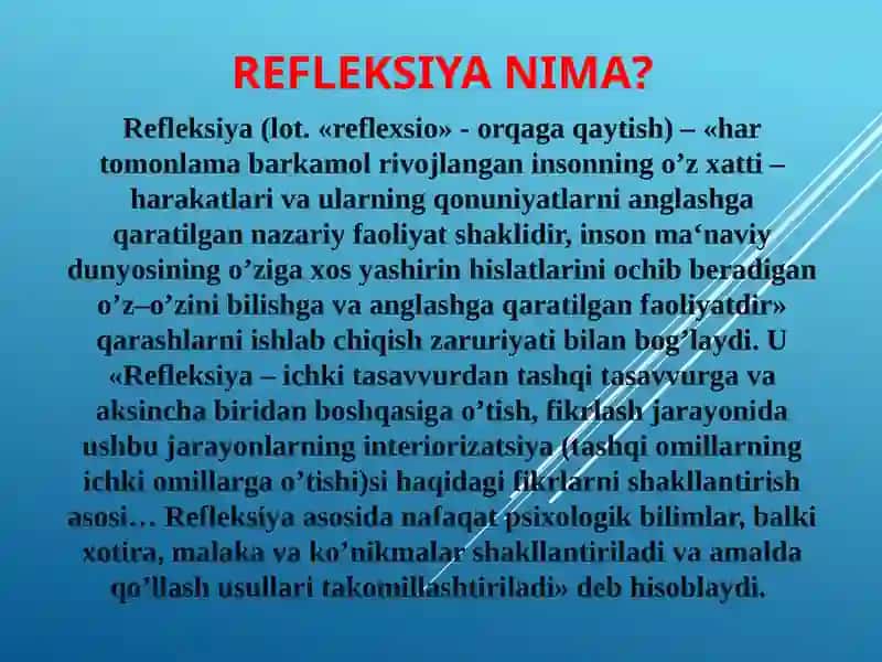 O'qituvchi pedagogik faoliyatda kasbiy refleksiyaning o'rni 2