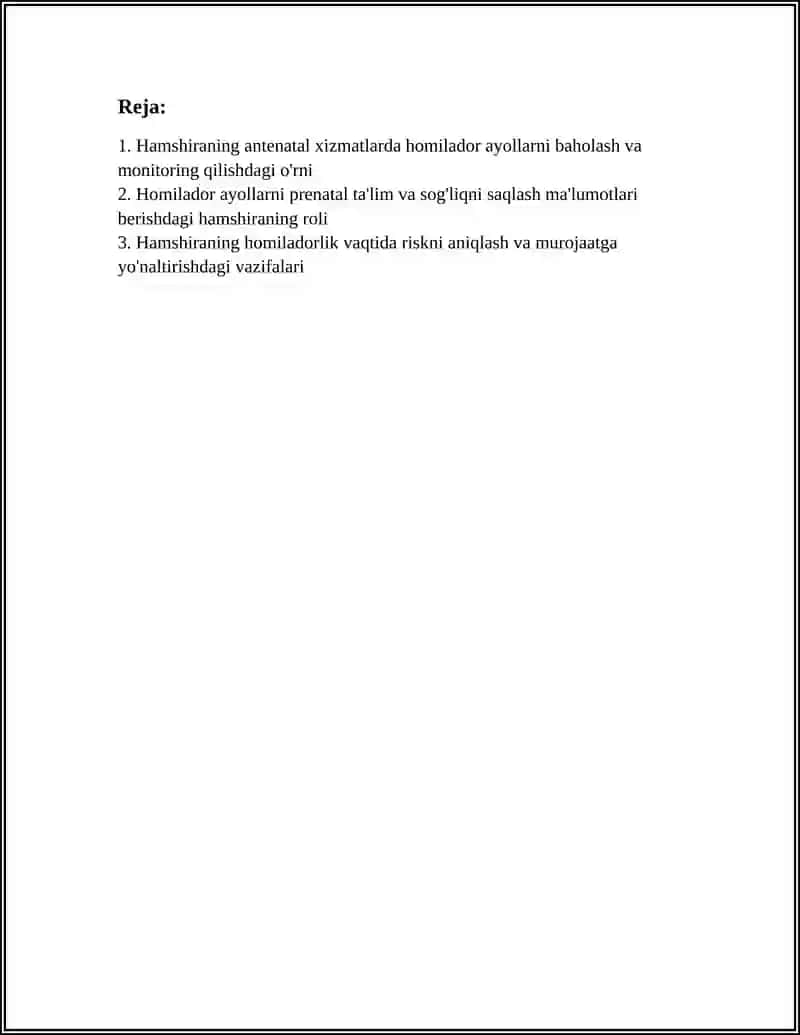 HOMILADOR AYOLLARGA TIBBIY XIZMAT KO’RSATISHDA HAMSHIRANING O’RNI 2