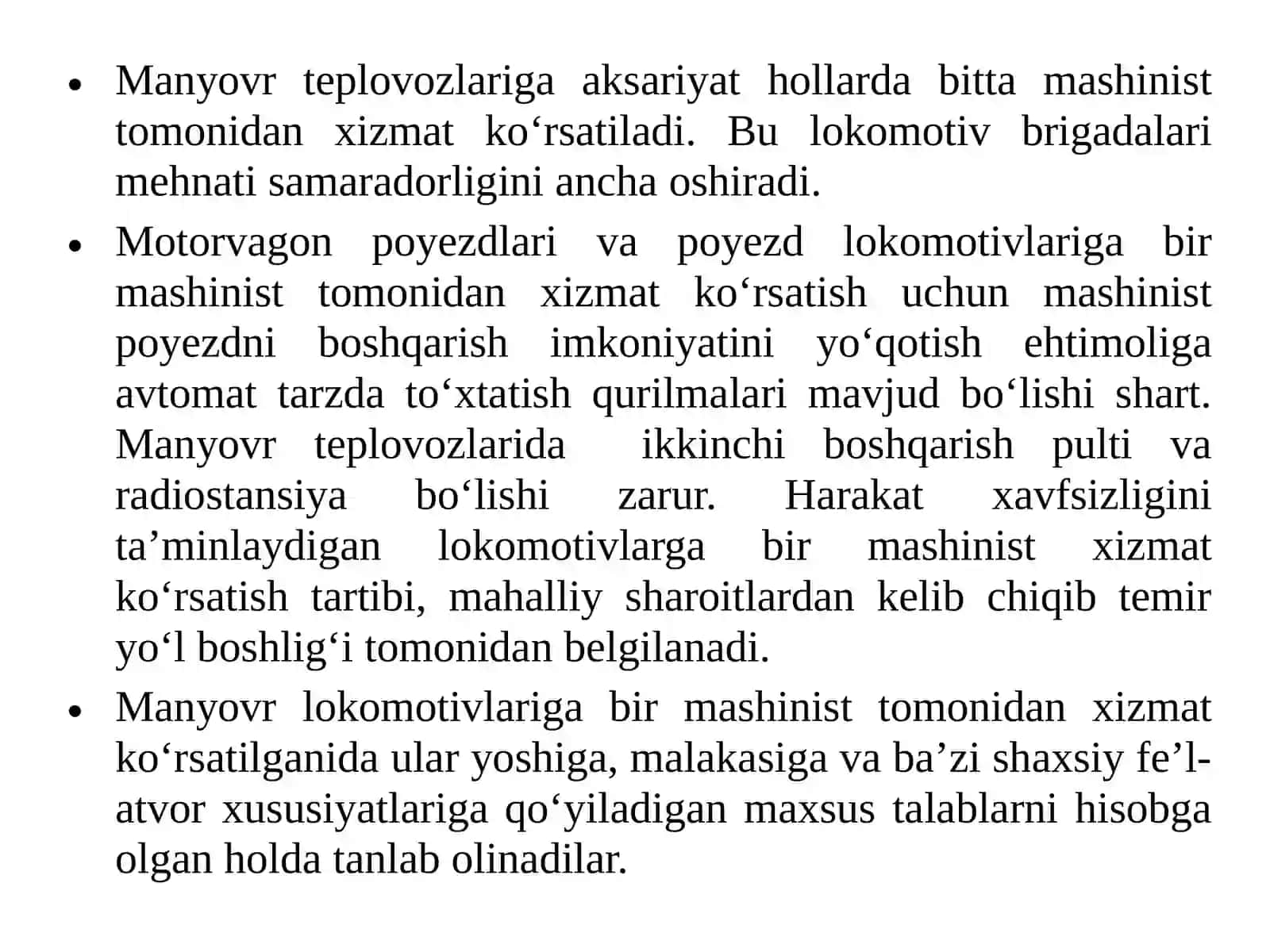 Lokomotivlar brigadasi ishini va dam olishini tashkil etish 2