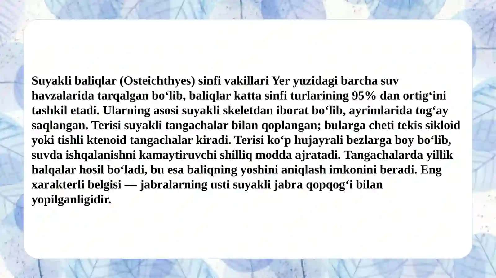 Suyakli baliqlar sinfi(Osteichthyes) 2