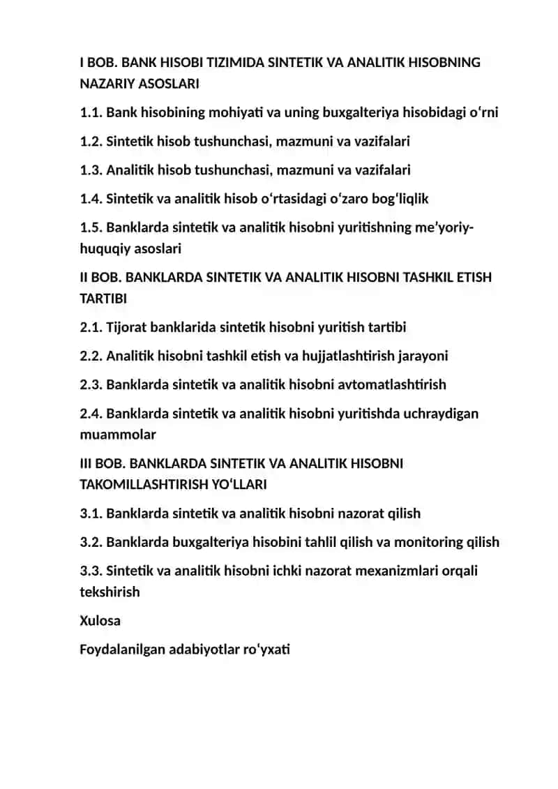 Banklarda sintetik va analitik hisobning tashkil etilish 2