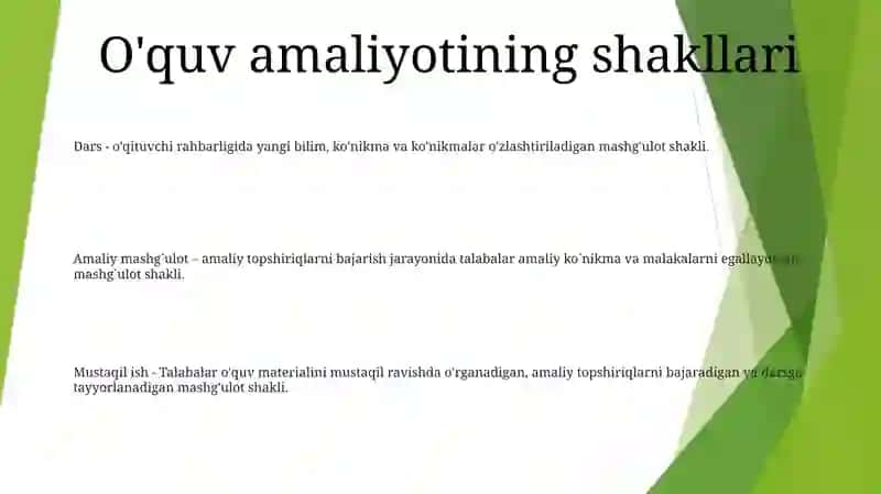 OʻQuv Va Pedagogik Amaliyotini Tashkil Etish Shakllari 2