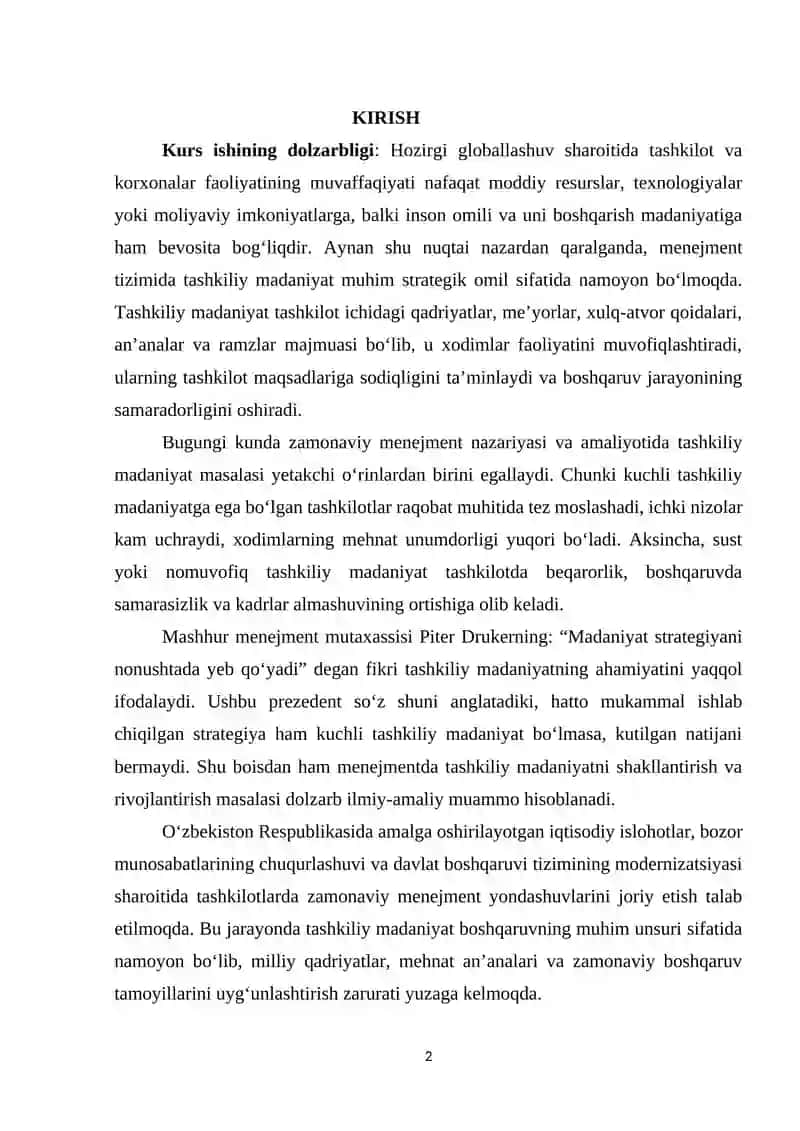 Menejmentda tashkiliy madaniyat va uning rivojlanishi 2