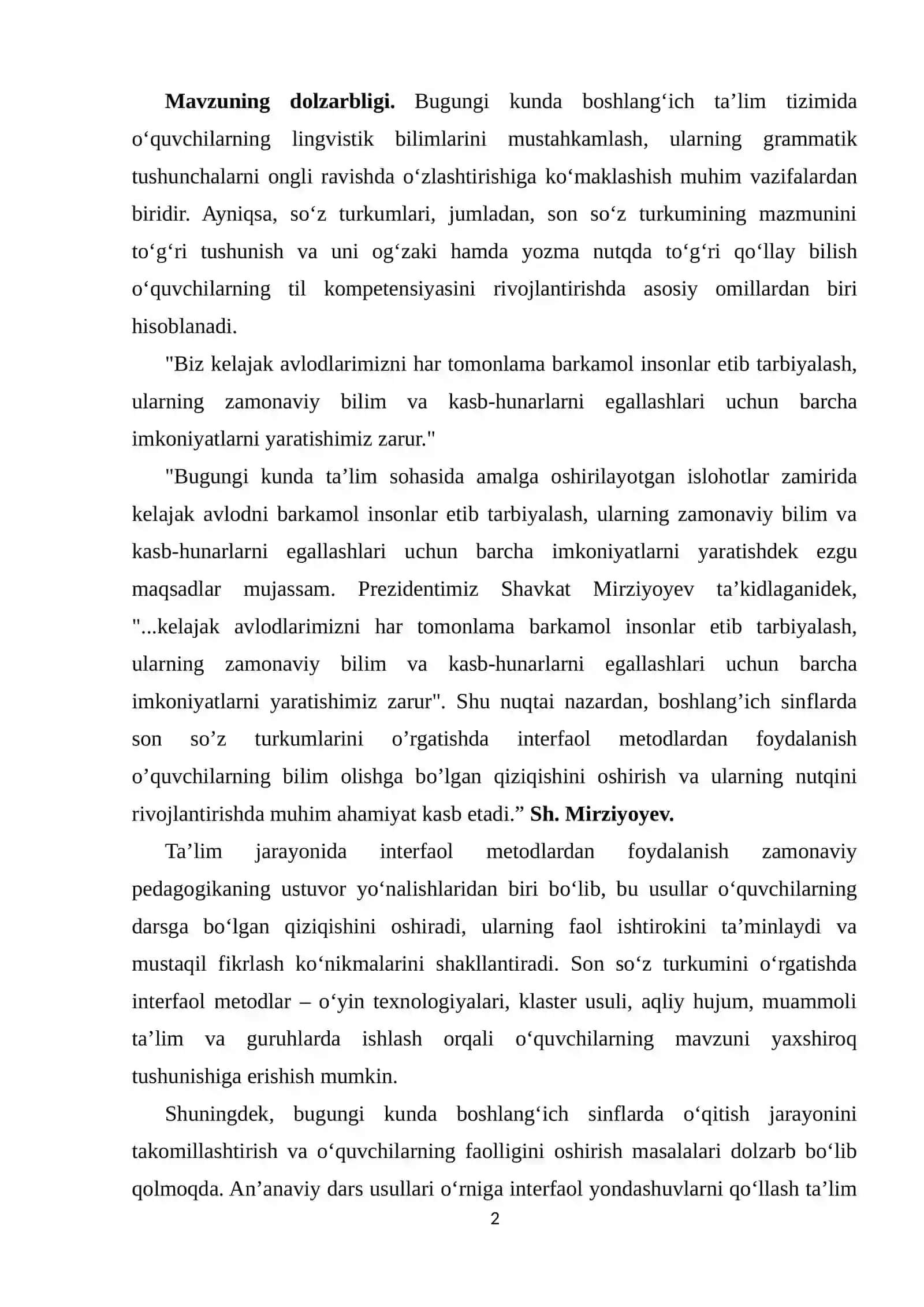 BOB. 4-SINFLARDA SON SO’Z TURKUMLARINI O’RGATISHDA INTERFAOL METODLARDAN FOYDALANISH 2