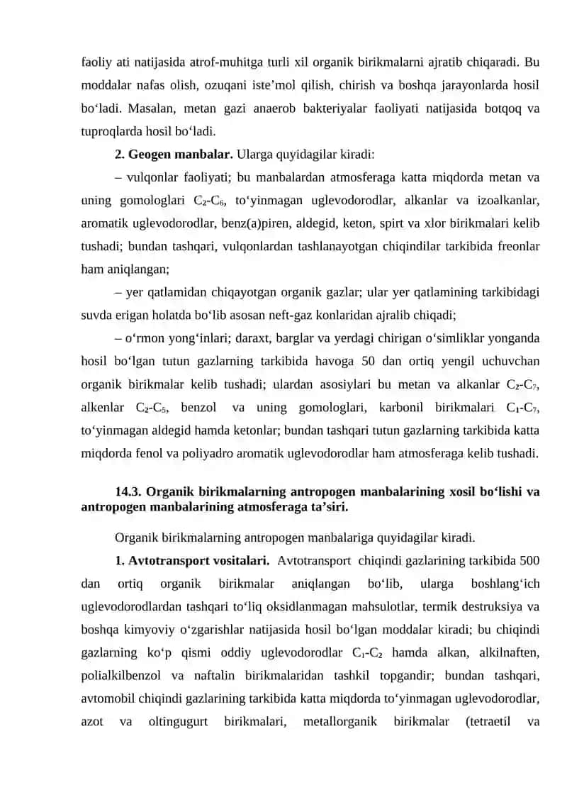 Organik moddalarning atmosferadagi kimyoviy o‘zgarishlari 2