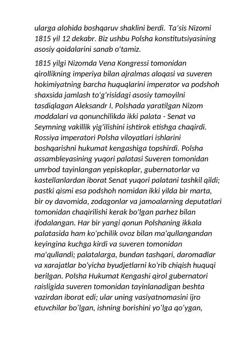 Polsha qirolligining Rossiya imperiyasidagi mavqei 2