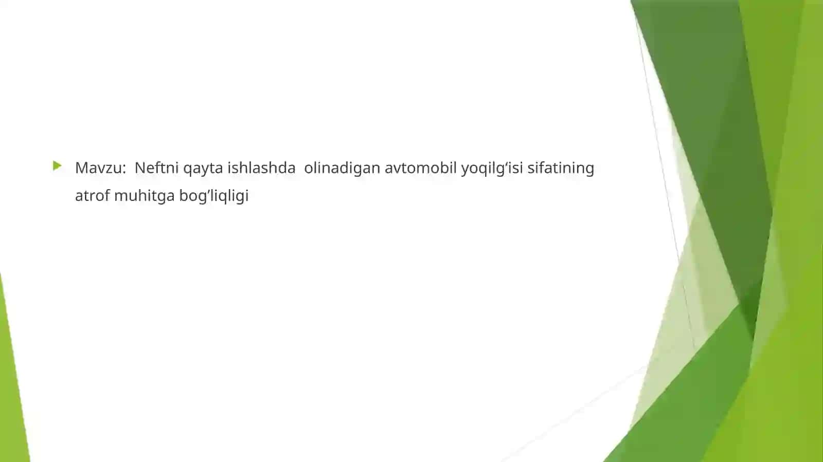 SAMARIDDINNING NEFT-GAZ SANOATI DAEKOLOGIK XAVFSIZLIK FANIDAN TAYYORLAGAN TAQDIMOTI 2