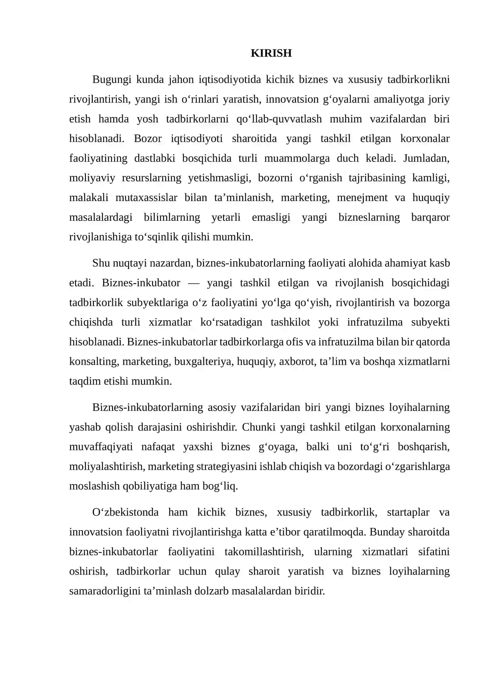 BIZNES-INKUBATORLAR FAOLIYATI SAMARADORLIGINI OSHIRISH 2