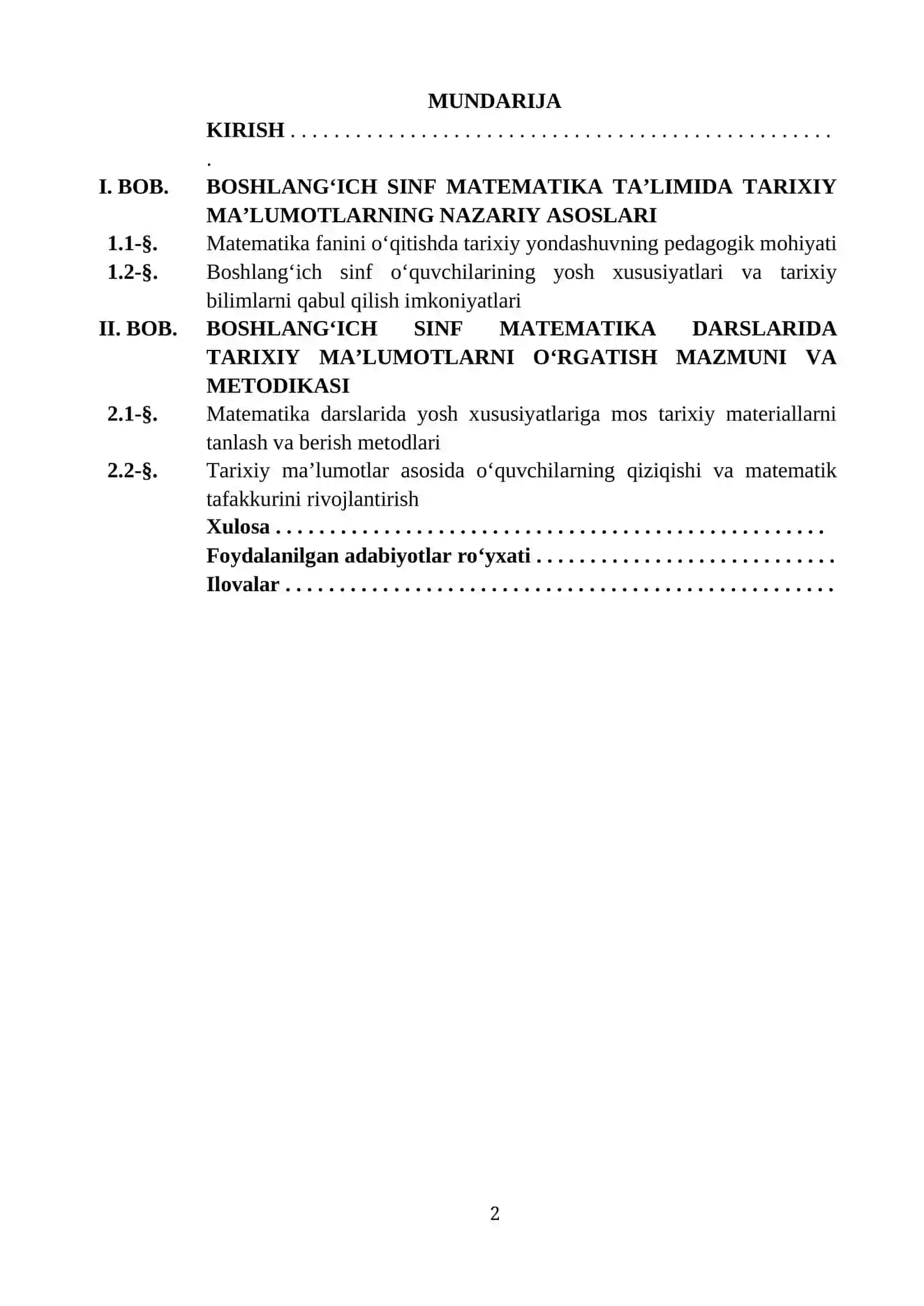 BOSHLANG‘ICH SINF O‘QUVCHILARINING MATEMATIKA DARSLARIDA YOSH XUSUSIYATLARIGA MOS TARIXIY MA’LUMOTLARNI O‘ZLASHTIRISHI MAZMUNI 2