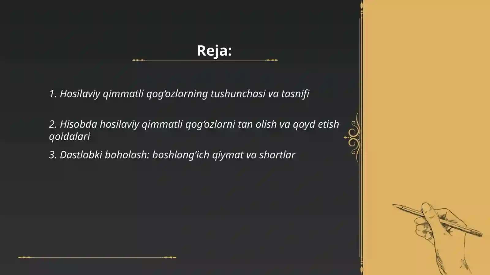 Hosilaviy qimmatli qog‘ozlar bilan bog‘liq operatsiyalar hisobi 2