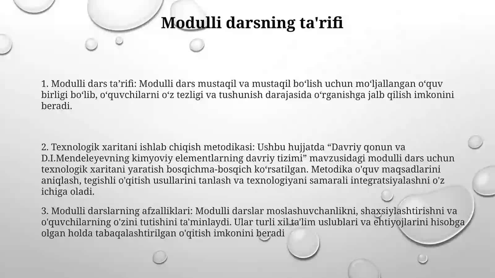 Davriy Qonun Va D.I.Mendeleevning Kimyoviy Elementlar Davriy Sistemasi Mavzusidagi Modulli Darsning Texnologik Xaritasini Ishlab Chiqish Metodikasi 2