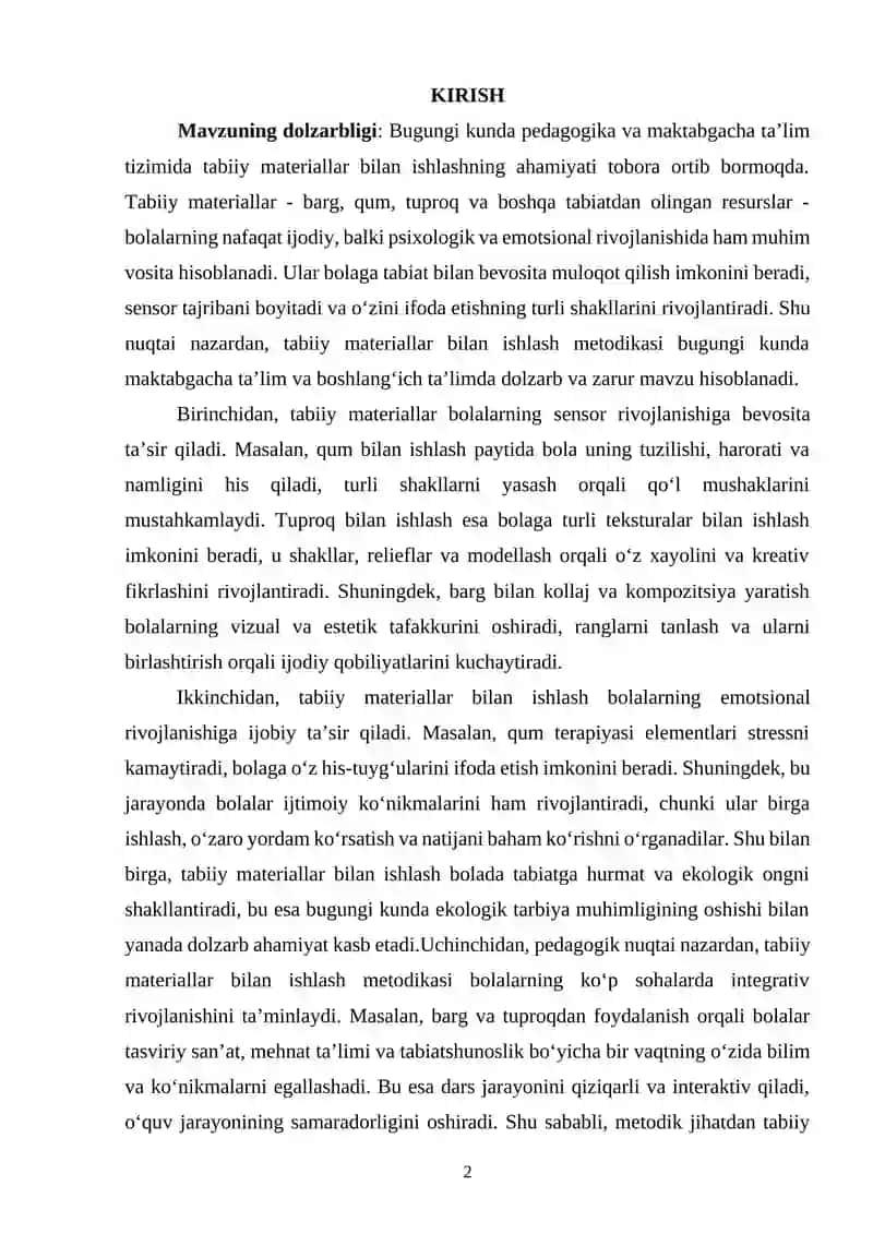 Tabiiy materiallar (barg, qum, tuproq) bilan ishlash metodikasi 2