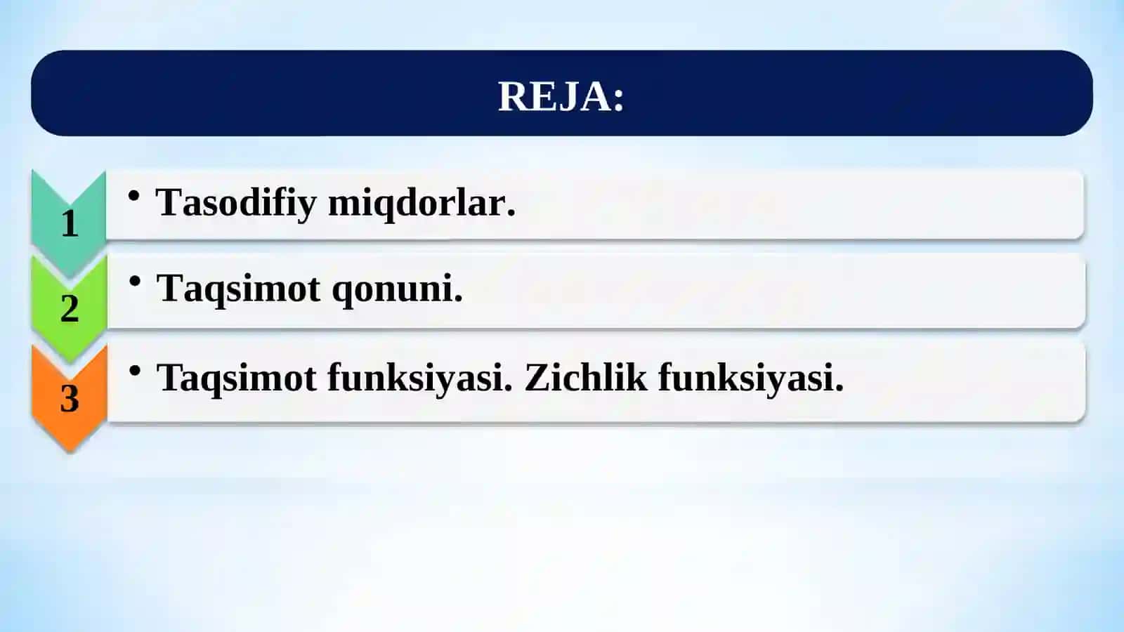 TASODIFIY MIQDORLAR VA ULARNING TAQSIMOT QONUNLARI 2