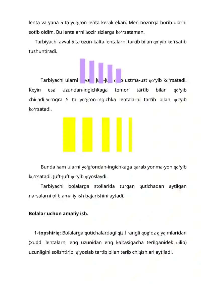 Buyumlarni bo‘yiga va eniga ko‘ra qiyoslash va tartiblashtirish 2
