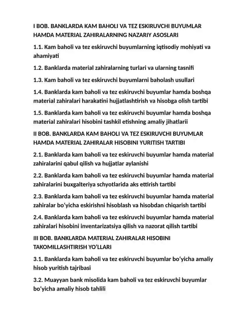 Banklarda kam baholi va tez eskiruvchi buyumlar hamda boshqa material zahiralar hisobi 2