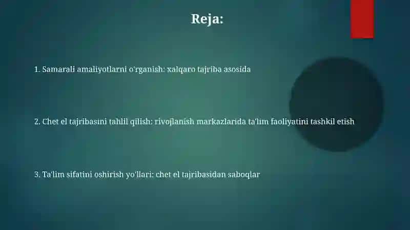 Rivojlanturuvchi markazlarda ta'limiy faoliyatni tashkil etishda xorijiy tajribalar tahlili 2