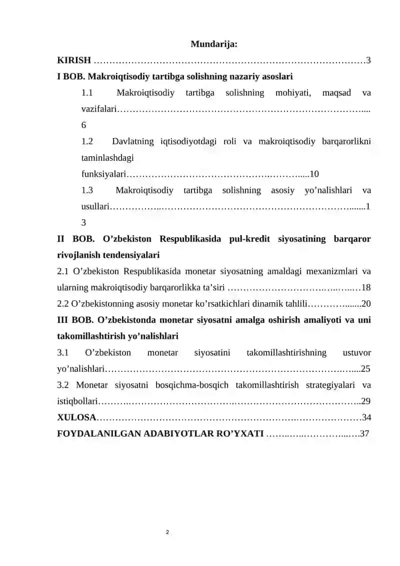 Makroiqtisodiy tartibga solishning pul-kredit vositalari va monetar siyosat 2