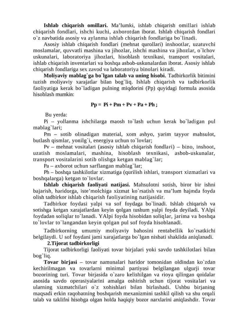 KICHIK BIZNES VA TADBIRKORLIK 2