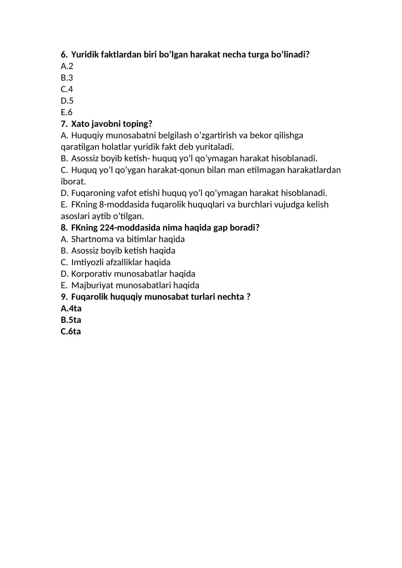 Fuqarolik huquqiy munosabatlarning nechta mustaqil elementi mavjud? 2