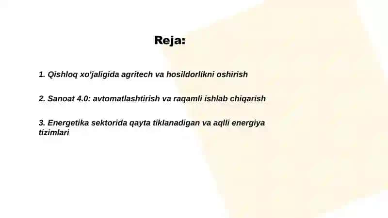 Iqtisodiy sektorlarda yangi texnologiyalarni tadbiq etish va bu jarayonning sektorlar rivojlanishiga ta'siri 2