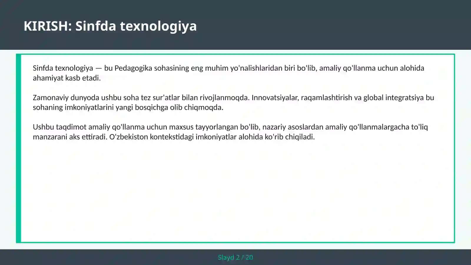 Sinfda texnologiya 2