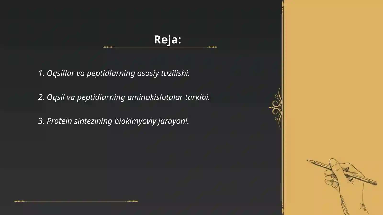 Oqsillar va peptidlarning kimyoviy tarkibini aniqlash tamoyillarini oʻzlashtirish 2