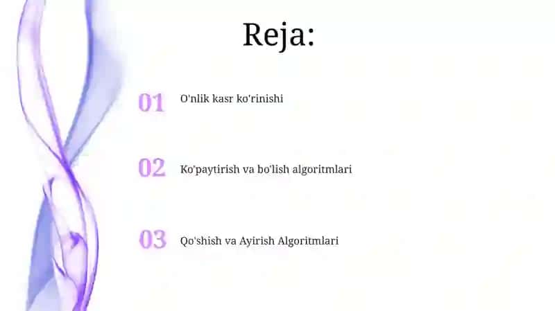 O'nlik kasrlar va ular ustida arifmetik amallarni bajarish algoritimi 2
