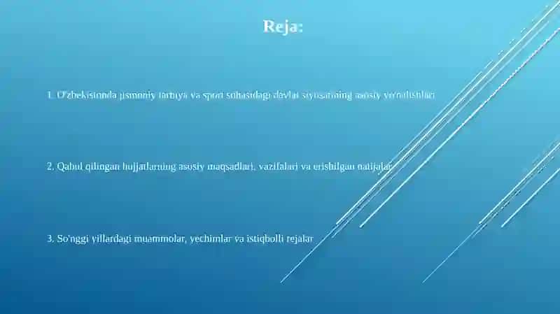 O'zbekiston Respublikasi jismoniy madaniyat sport bo'yicha qabul qilingan hujatlarning ahamiyati 2