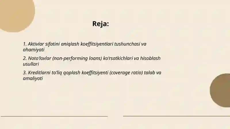 Aktivlar sifatini aniqlash koeffitsiyentlari 2