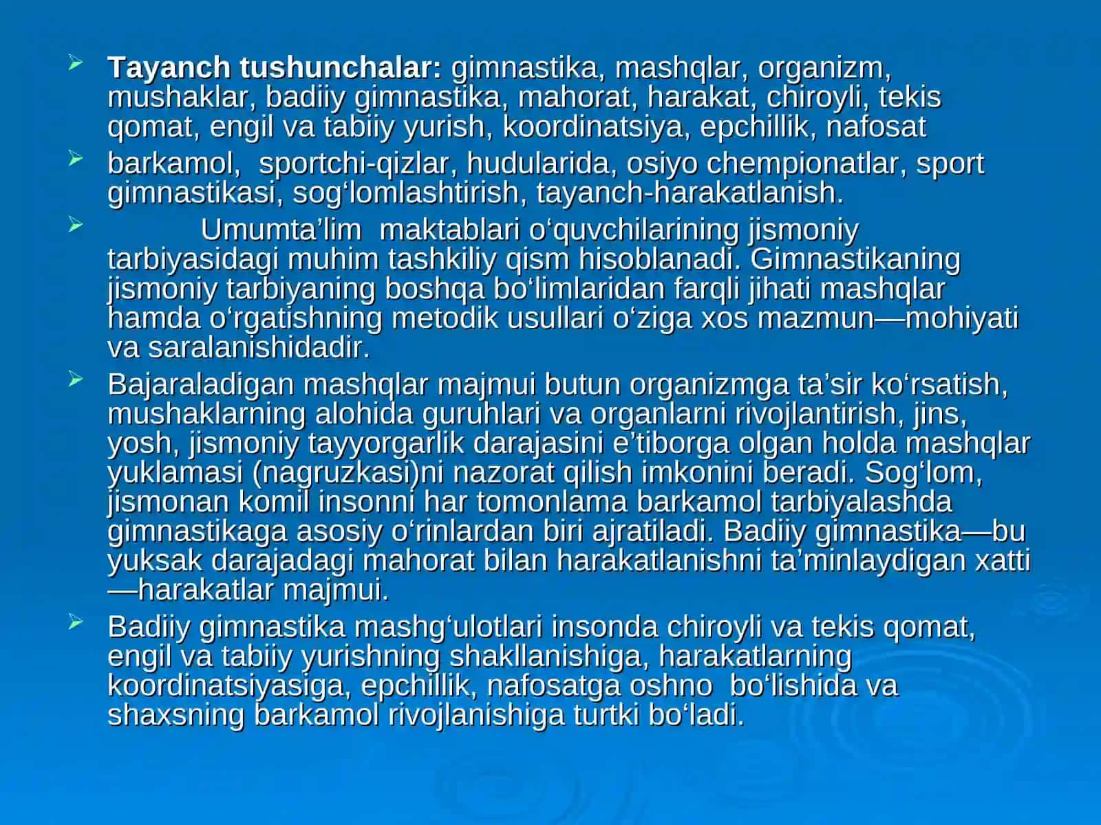 Badiiy gimnastika mashg‘ulotlarning metodik xususiyatlari 2
