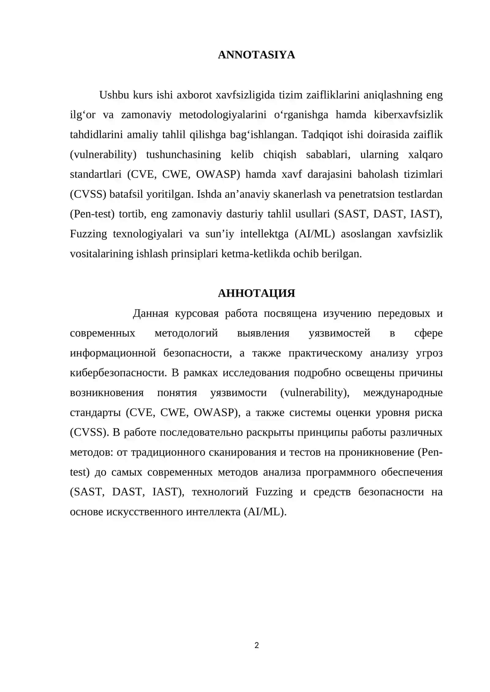 Axborot Tizimlarida Zaifliklar Tushunchasi va Ularning Tasnifi 2