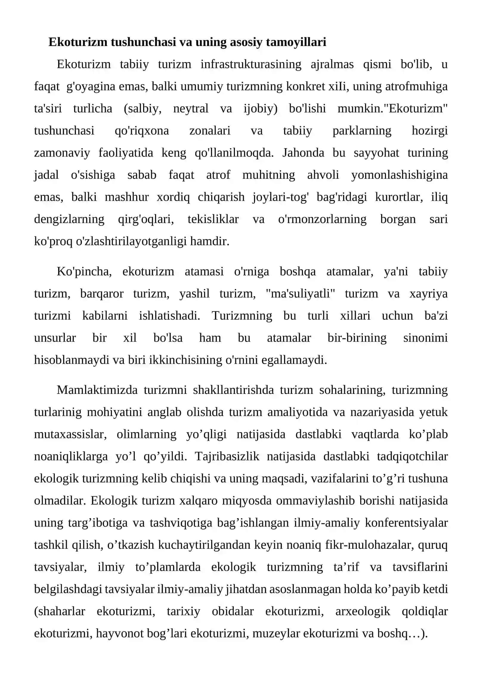 Ekoturizmning global turizm tizimidagi o‘rni 2