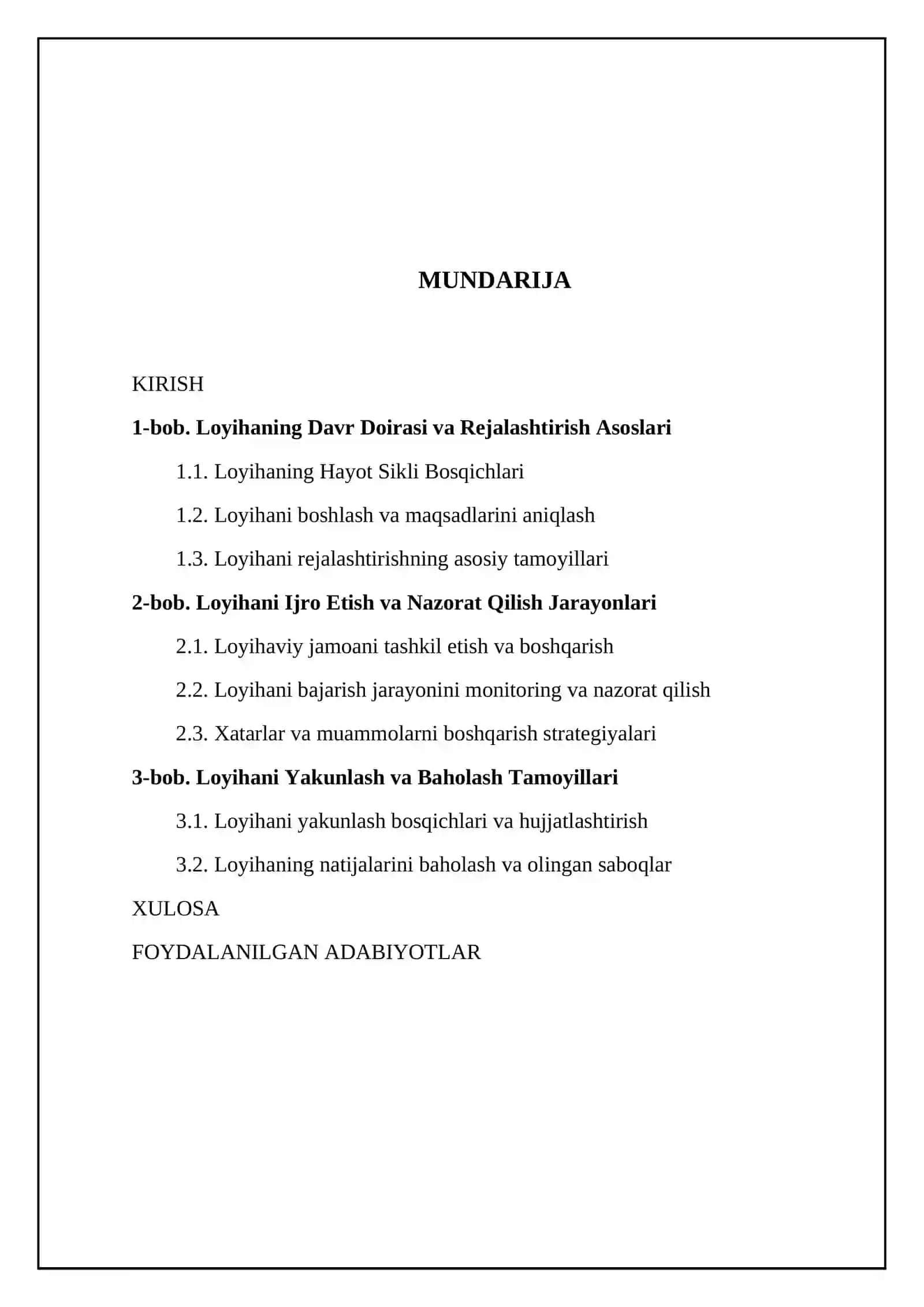 Loyihalarni tuzilishi va boshqarish funksiyalari 2
