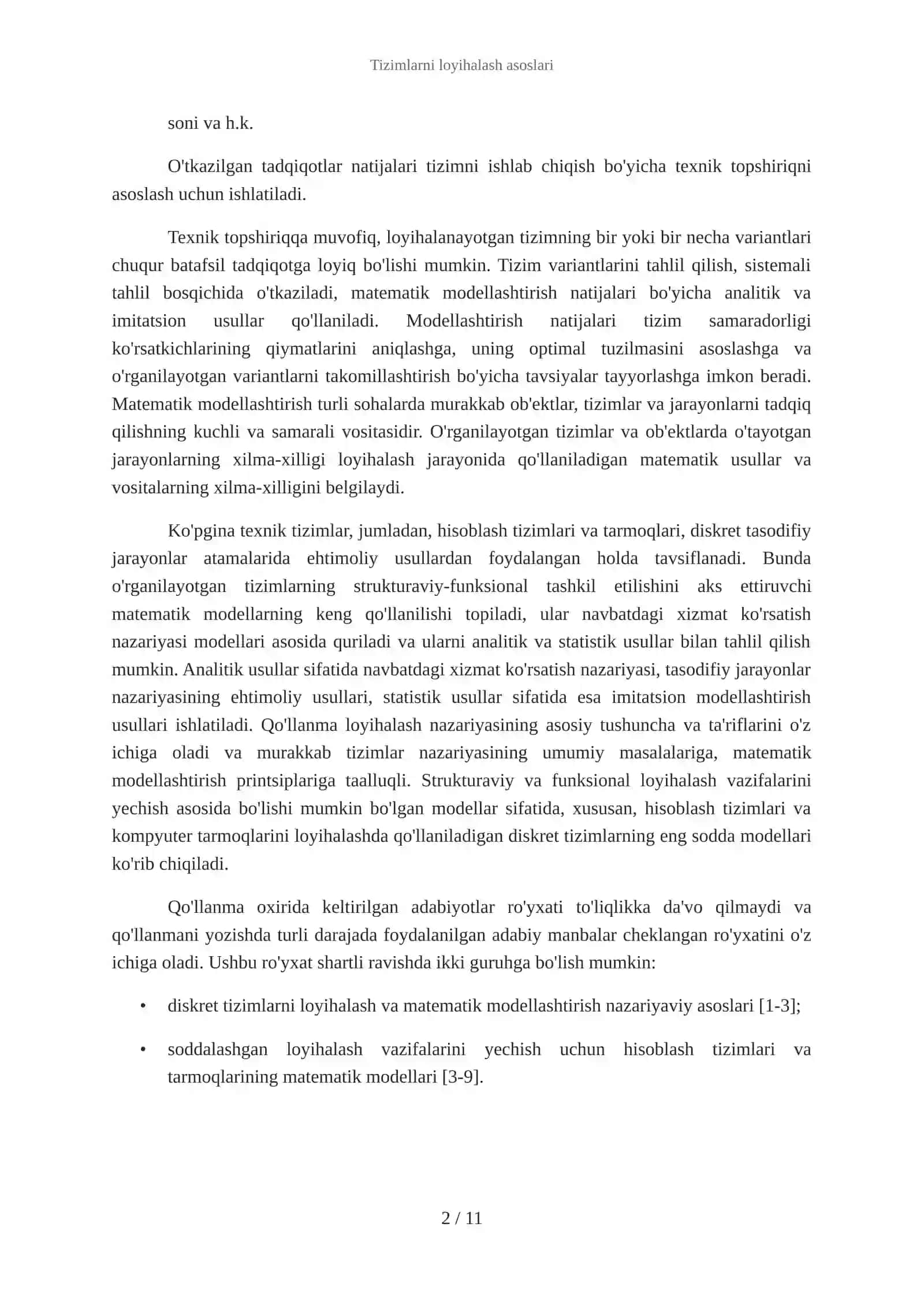 Tizimlarni loyihalash asoslari 2