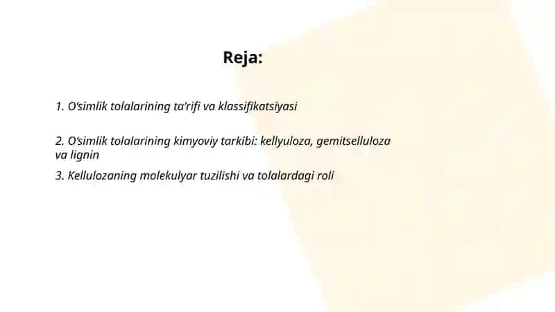 Oʻsimlik tolalarining taʼrifi va klassifikatsiyasi 2