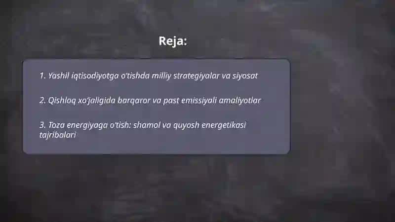 Yashil Iqtisodiyotga O'tish Tajribalari 2