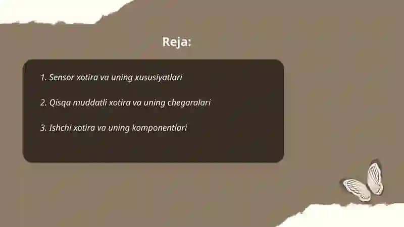 Sensor xotira va uning xususiyatlari 2