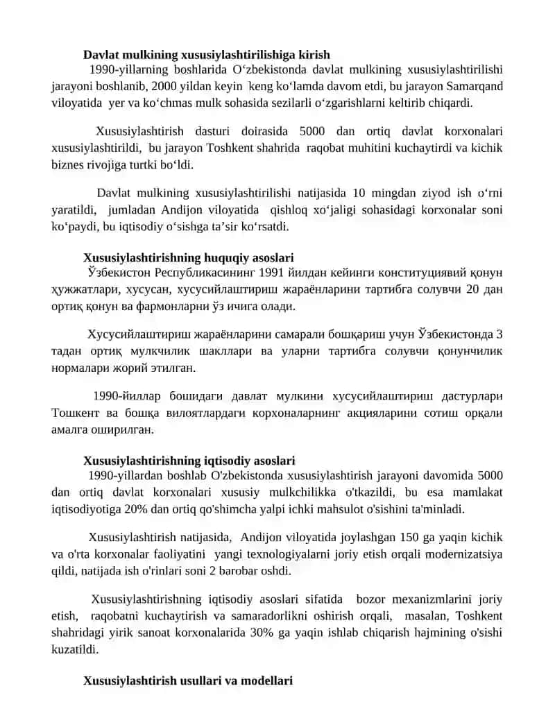 Давлат мулкни хусусийлаштириш ва бошқариш сиёсати 2