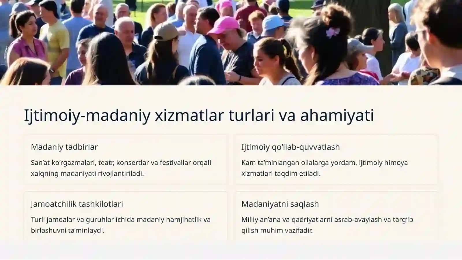 Ijtimoiy-madaniy xizmatlar turlari va ahamiyati 2