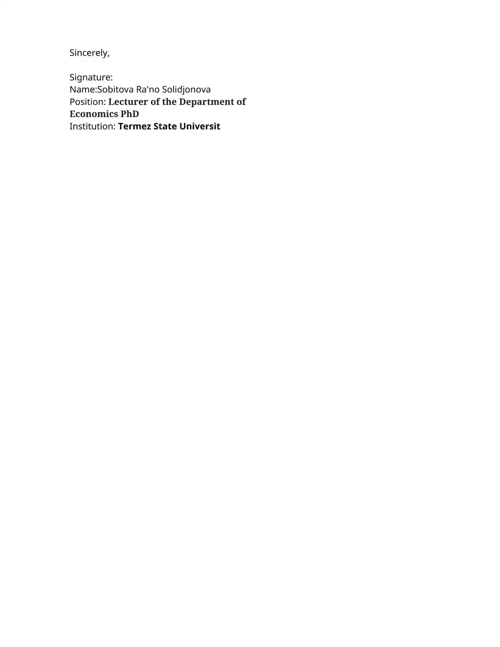 Mavzu: RECOMMENDATION LETTER 2
