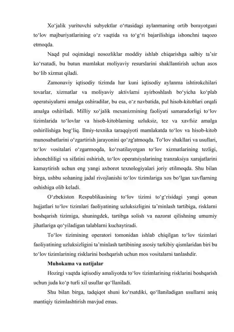 TO‘LOV TIZIMLARIDAGI RISKLARNI BOSHQARISHNI TAKOMILLASHTIRISH YO‘LLARI 2