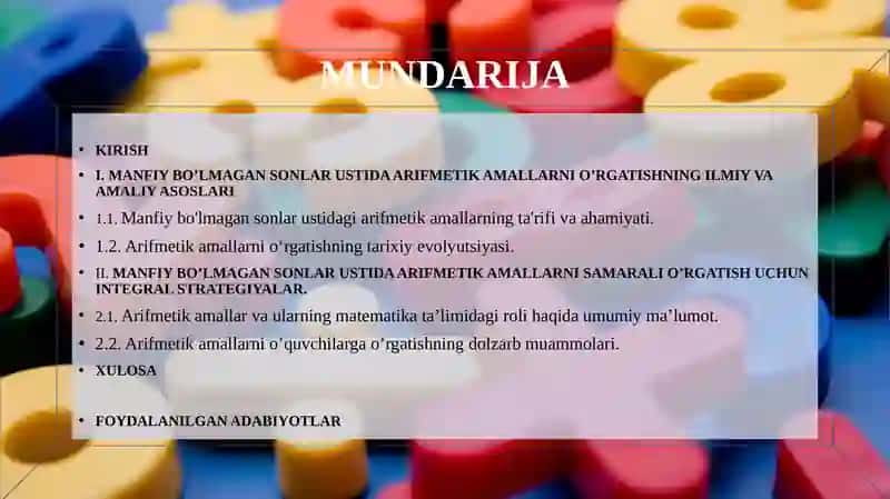 "Nomanfiy sonlar ustida arifmetik amallarni o'rgatish metodikasi" 2
