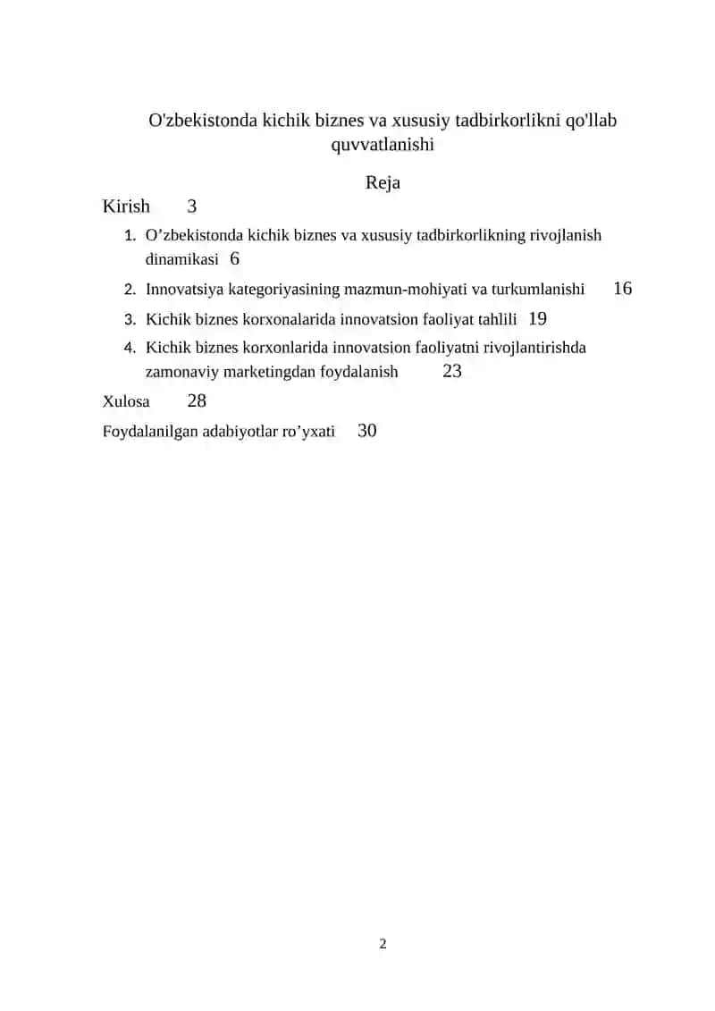 O’zbekiston Respublikasida kichik biznes va xususiy tadbirkorlik 2