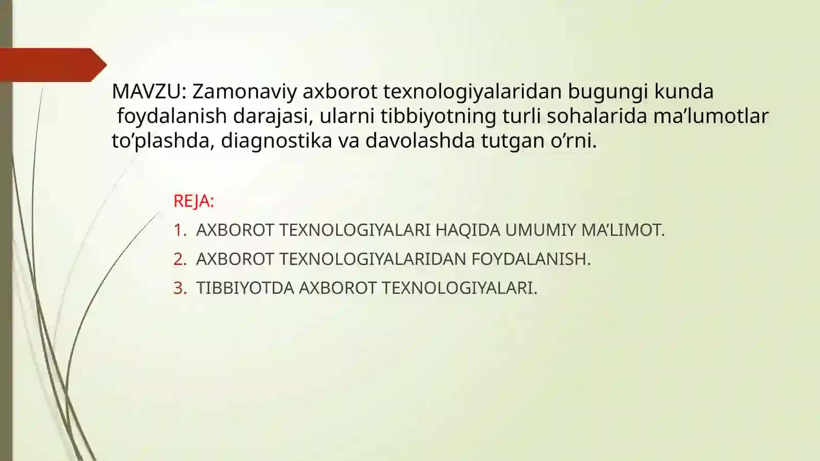 TIBBIYOTDA AXBOROT TEXNOLOGIYALARI FANIDAN MUSTAQIL ISHI 2