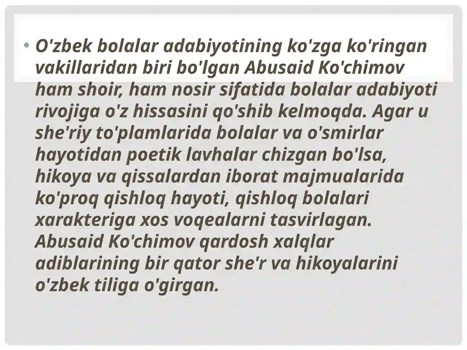 ABUSAID KO’CHIMOVNING HAYOTI VA IJODI 2